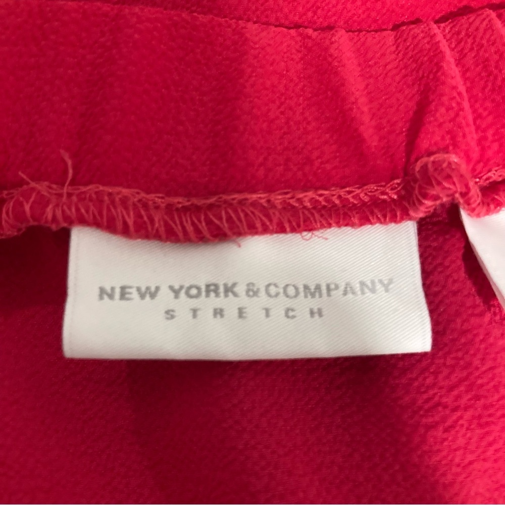New York & Company Magenta Off-the-Shoulder Ruffled Blouse with Black Trim Small - Picture 10 of 14